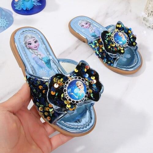 Disney elsa girl princess slippers non-slip soft bottom summer baby cute cartoon wear children sandals indoor and outdoor drag