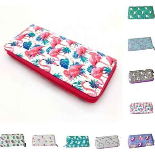 2021 new Designer luxury long wallets for girls Cartoon flamingos printCross-Section Zipper Cheap Cute PU Leather free shipping