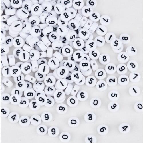 DoreenBeads 500Pcs White Acrylic Numbers 0-9/Mixed Flat Round Spacer Beads for Jewelry Bracelet DIY Making Material Beads 7mm
