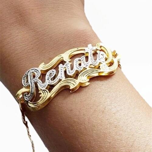 DUOYING Custom Name Bangles Personlized Letter Bracelets Alloy Double Color Bangles Cuba Chain Bracelets For Women Cute Gifts