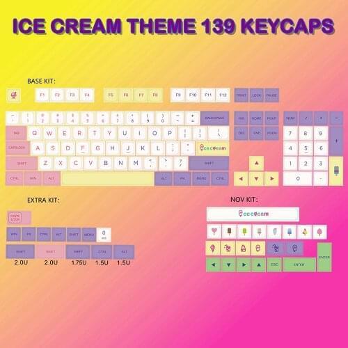 ICE CREAM Design Keycaps For Cherry Mx Gateron Kailh Box Switch Mechanical Keyboard XDA Profile 139 PBT Japanese English Key Cap
