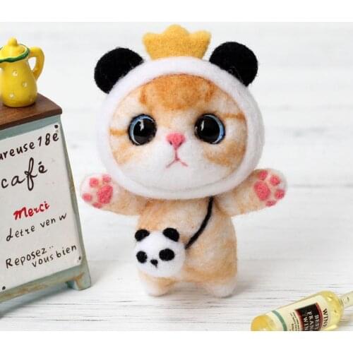 Cat Doll With Panda Wool Felt Craft DIY Non Finished Poked Set Handcraft Kit For Needle Material Bag Pack
