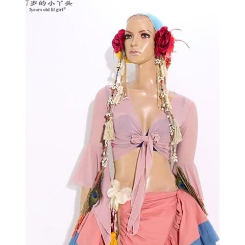 Bellydance Costume Top Wavy Edge Butterfly Sleeve Practice Clothing Dancewear BYY31 35