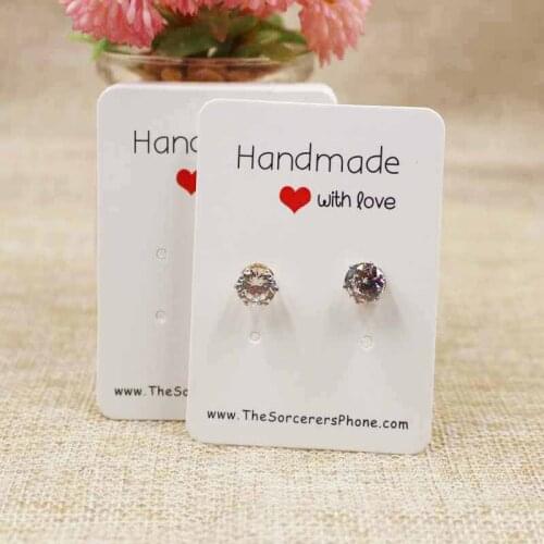 100pcs 5*7cm pretty two pairs show stud earring card blank diy handmade made with love stud earring tag cards custom ok