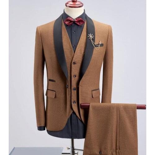Handsome Groomsmen Wool blend Groom Tuxedos Mens Wedding Dress Man Jacket Blazer Prom Dinner (Jacket+Pants+Tie+Vest) A161