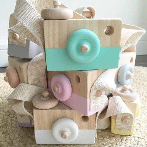 Lets Make Baby Block 1pc Wooden Baby Toys Fashion Camera Pendant Montessori Toys for Children Wooden DIY Presents Nursing Gift