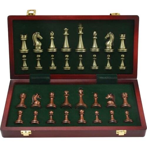 Metal Chess Board Set Inlaid Storage Family Game Travel Set Chess Pieces