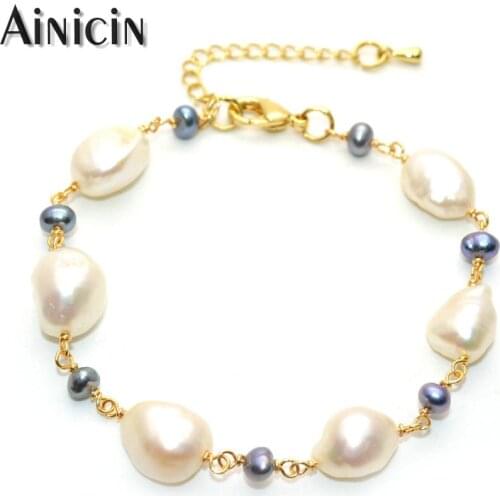 Natural Freshwater Pearl Handmade Link Chain Bracelets Adjustable Bangle for Fashion Women Party Jewelry Gift