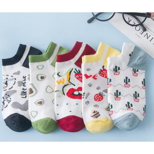 Socks womens 3 pairs Cotton Kawaii cute Japanese style Avocado strawberry no-show Ankle happy Womens short socks