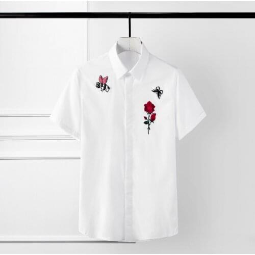 New Summer Mens Shirts Luxury Flower Embroidery Long Sleeve Mens Dress Shirts Plus Size 4xl Solid Color Slim Fit Man Shirts