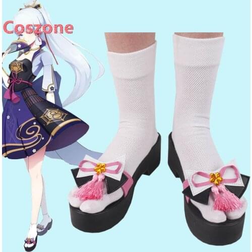 Genshin Impact Ayaka Cosplay Shoes Slippers Anime Geta Clog With Socks Halloween Costume Accessories