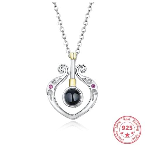 925 Silver Tightening Mantra Necklace Female Gold Hoop 100 Kind I Love You Language Necklace Projection