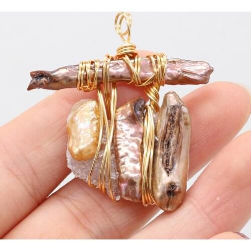 Natural Freshwater Pearl Charms Irregular Copper Wire Winding Pearls Pendant for Women Jewelry Making DIY Necklace Earring Gift