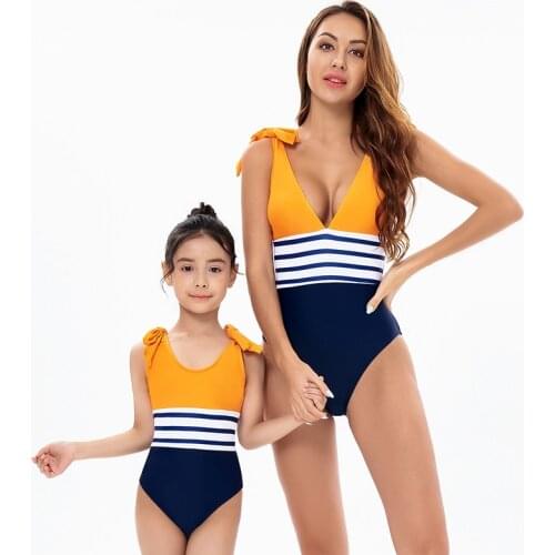 Striped Mother Daughter Matching Swimsuit Family Set One-Piece Women Girls Swimwear Mom Baby Mommy and Me Bikini Dresses Clothes