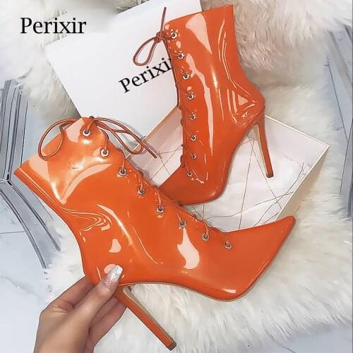 Perixir 2020 New Transparent Boots Clear Thin Heels Women Rain Boots Lady Sexy Party Summer Boots Lace Up Shoes For Woman