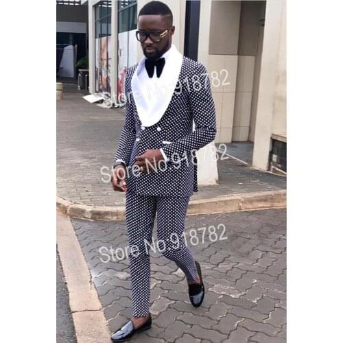 Wedding Suits for Men 2018 New Designer Black White Dot Double Breasted Suit Men Terno Masculino Slim Fit Costume Homme