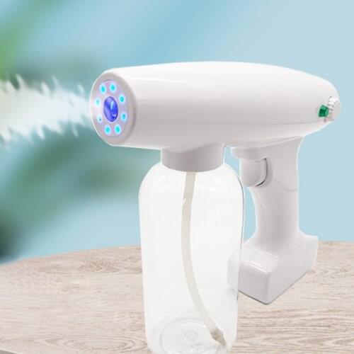 USB Rechargeable Cordless Electric Blue Light Nano Sanitizer Sprayer 500ml Disinfectant Fogger Spray Gun Machine White