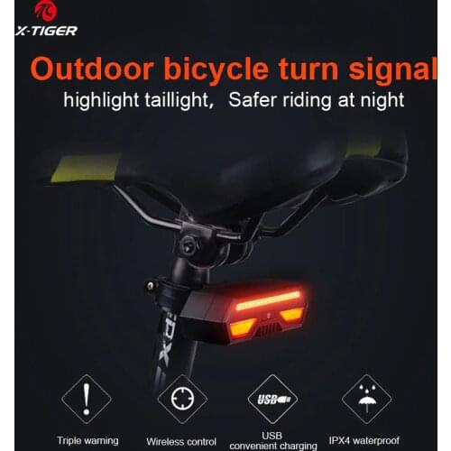 X-Tiger Bike Rear Light Turn Signal Wireless Remote Control Steering Tail Light IPX4 Waterproof Safety Warning Bicycle Light