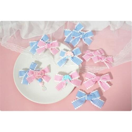 1pcs Sweet Lolita Pink Blue Bow Hair pin Headwear Side clip Japanese Girl Cute Hair Clip Headdress B1344