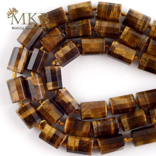 Yellow Tiger Eye Column Natural Stone Faceted Beads For Jewelry Making Spacer Loose Beads DIY Handmade Jewellery Strand 15"