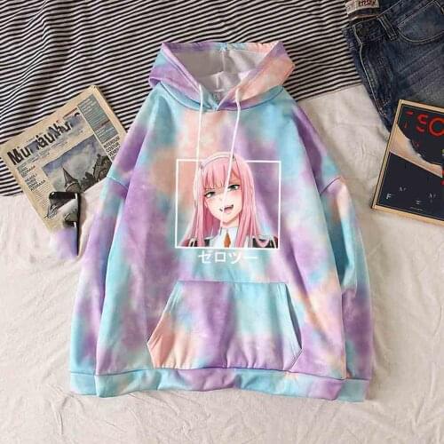 2021 New Kawaii Anime Darling In The Franxx Hoody Women Aesthetic Tie-dye Hoodies Causal Outerwear Harajuku Zero Two Sweatshirt