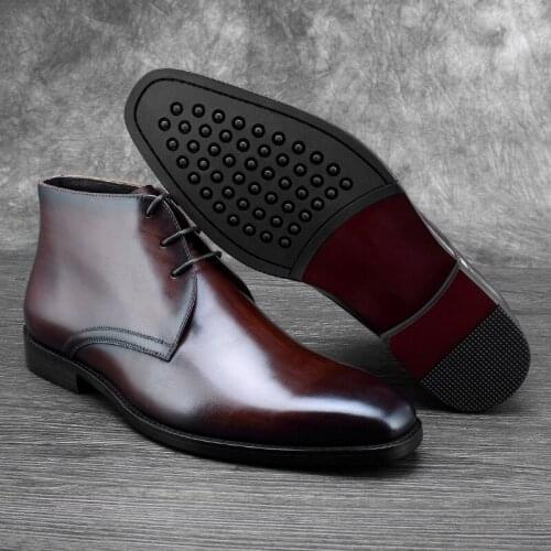 Wool Insole Black / Tan Mens Ankle Boots Business Dress Boots Genuine Leather Autumn Winter Warm Boots Man Lace-up Formal Shoes