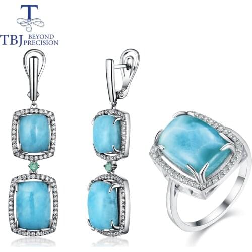 Natural Larimar jewelry set emerald with 925 sterling silver ring and earring fine jewelry for women party wear new style 2020