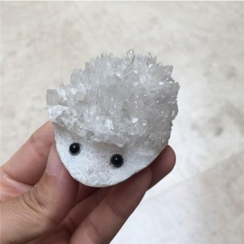 1PCS 100% natural stones and minerals clear quartz crystal cluster cute hedgehog healing crystals as gifts for home decoration