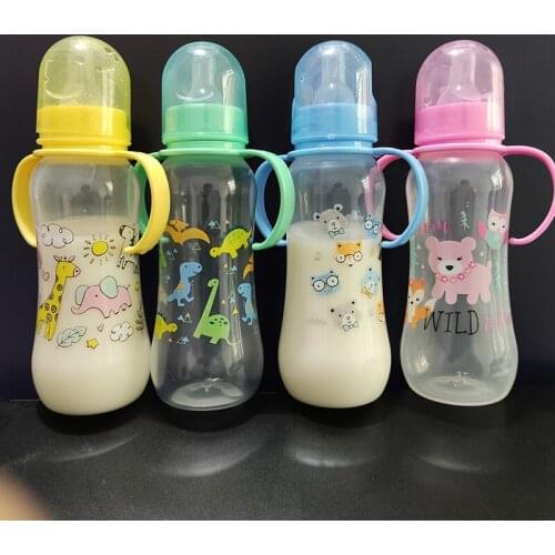 120/240ml New Kids Cup Cartoon Milk Bottle Juice Bottle Baby Milk Bottle Safety Silicone Baby Bottle Supplement Rice Past