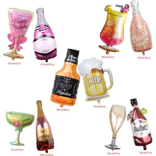 2pcs/lot Foil Wine Bottle Balloons with Wine Glass Balloon Whisky Beer Glass Globos Cheers Birthday Party Wedding Decoration