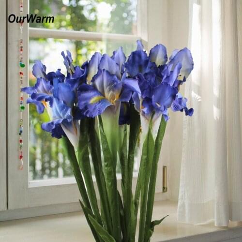 OurWarm 3/5/10pcs Artificial Silk Flowers Real Touch Iris Fake Flowers for Home Wedding Flowers Decor Party Accessory Supplies