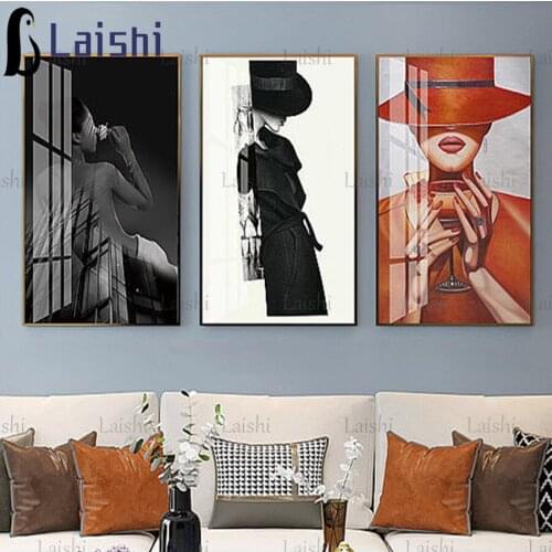 3pcs Abstract fashion woman in hat Diamond Painting Diamond Embroidery Rhinestone Mosaic Picture by numbers hobby gift custom