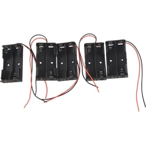 5 Pcs 2 x 1.5V AA Battery Holder Case Box Black w Wire Leads