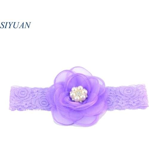 5pcs/lot Newborn Girls Burned Gauze Fabric Flower Matching Elastic Lace Headband Rhinestone Button In Center FD211