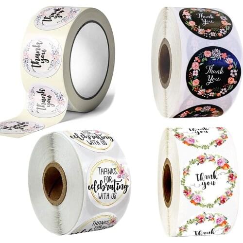 500Pcs/Roll Thank You Stickers Floral Print Gift Love Design Sealing Stickers For DIY Gift Packaging Decorations Label Stickers