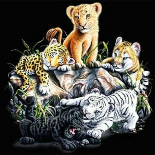 5d diamond painting color full square lion tiger leopard diy diamond mosaic animal sticker canvas art embroidery decoration