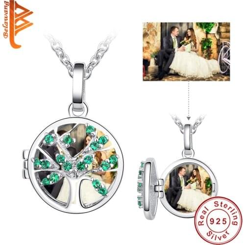 BELAWANG Wholesale Price 925 Sterling Silver Personalized Custom Photo Life of Tree Pendant Necklace for Women Fine Jewelry