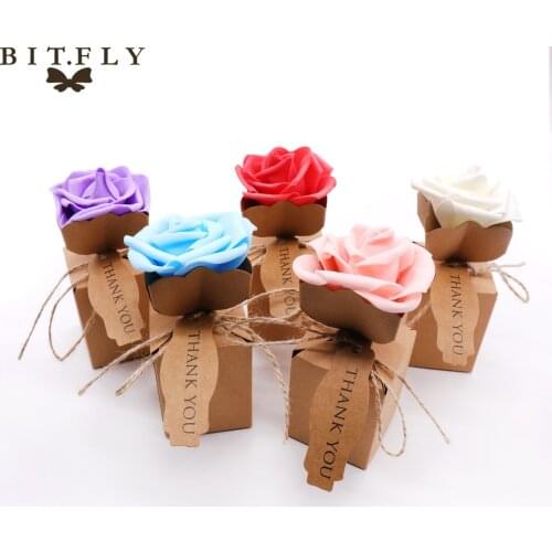 BITFLY 10pcs Rose Flower Gift box Kraft DIY Vintage paper Boxes Thank You Candy Gift Bag for Christmas Party Wedding Decoration
