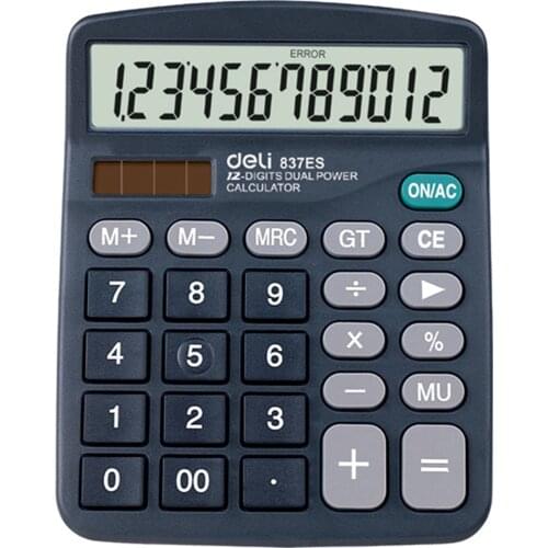 Deli 837ES 12 digits portable calculator solar & AAA battery dual power office commercial desk calculator