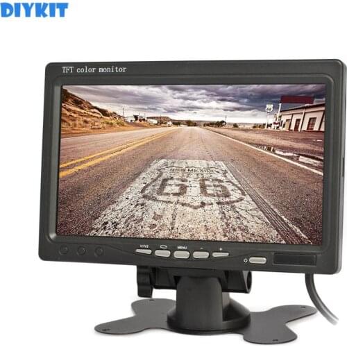 DIYKIT DC12V-24V 7" TFT LCD Display Rear View Car Monitor With 2 Video Input for Rear View Camera Surveillance Cameras DVD