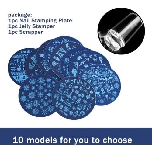 10 Styles STZ Nail Stamping Plate Jelly Stamper Scraper Set Christmas Theme Image Template Nail Molds Manicure Stencil Tools
