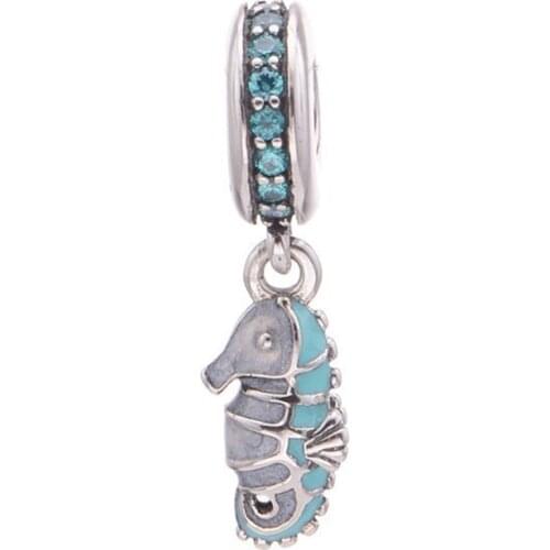 Hot Sale 925 Sterling Silver Jewelry Tropical Seahorse Pendant Charm Beads Fit European Silver Charm Bracelet For Women DIY