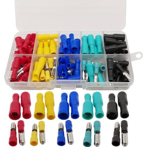 100Pcs Bullet Insulated Electrical Wire Connector Spade Male Female Electric Crimp Terminals FRD MPD 1.25-156