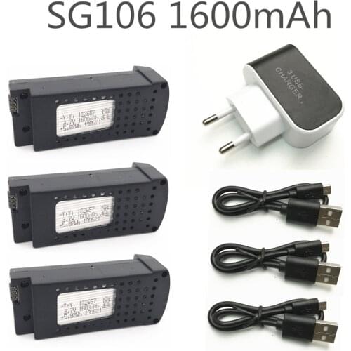 SG106 RC Quadcopter Spare Part EU Plug Charger 3.7V 1600mah Lipo Battery USB Charging Cable Set