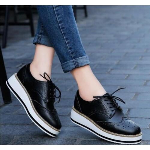 Fashion Retro Non-slip Sneakers Women Leather Platform Shoes Women Casual Shoes Flats Cowhide Leather Shoes Flat Plus Size 35-41