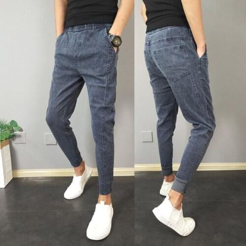 Summer 2021 Fashion Solid Color Slim-fit Mens Jeans Youth Fashion Pants Small Feet All-match Jeans Elastic Waist Denim Pants