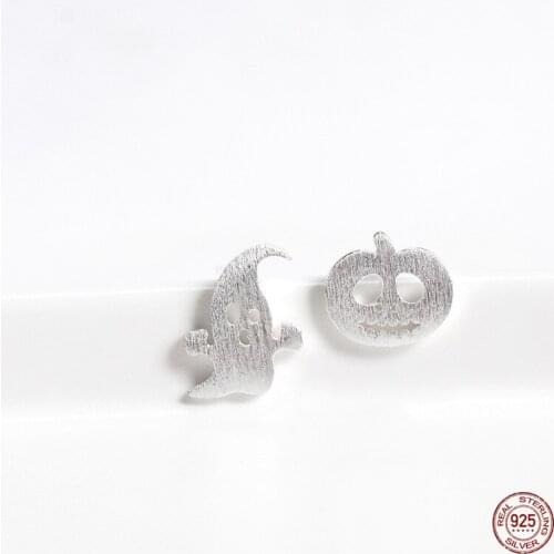 LKO Halloween Ghost Pumpkin 925 Sterling Silver Ear Studs Nonallergic Cute Small Piercing Earring Jewelry for Women Girls Gift