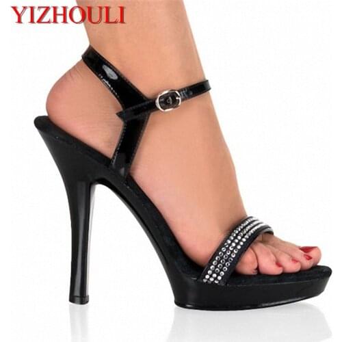 Fashionable aristocrat drill small size 13 cm heel sandals, 5 inch drill thin band wear stage banquet sandals