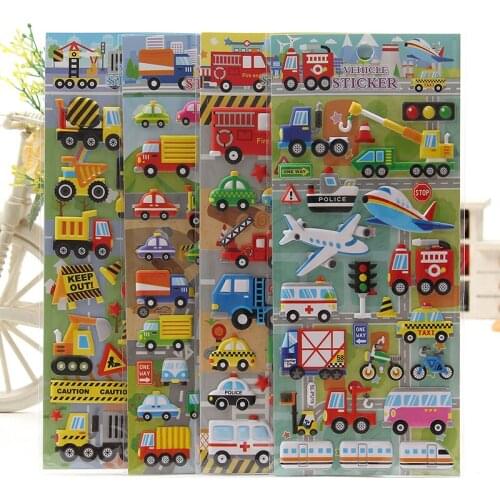 Cartoon Anime Children Traffic Aircraft Cars Plane Ships Vessles Vehicles PVC Foam Stickers Toys for Children 6pcs set gld2