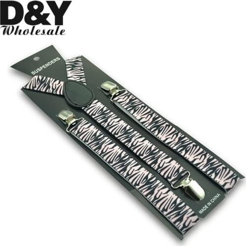 Men Women Clip-on Braces 4 Black Zebra Mix Suspenders Elastic Y-back Adjustable Braces Funny Casual Party Suspender Strap Gallus